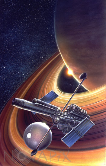 Vaisseau extraterrestre et Saturne - Vue d'artiste