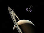 Vaisseau spatial près de Saturne - Vue d'artiste