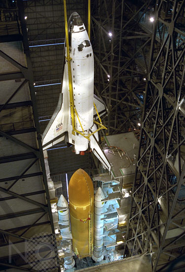 Shuttle Atlantis in the Vehicle Assembly Building