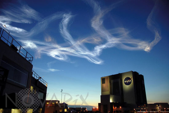 Smoke plumes from the launch of Space Shuttle Atlantis 08/2007