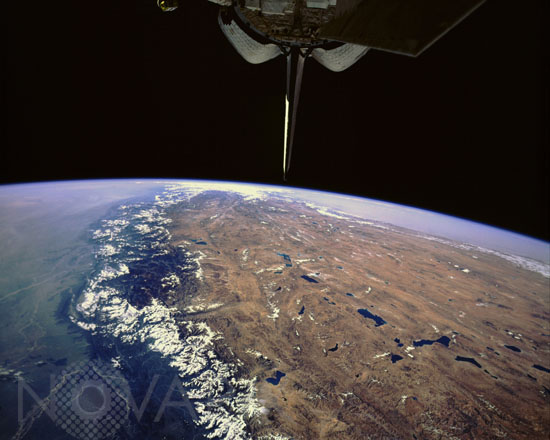Himalayas and the Tibetan Plateau with shuttle Challenger
