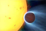 Vue d'artiste de la 1e exoplanète découverte-51 Peg b