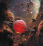 Vue d'artiste d'une planète flottante