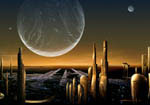 Exoplanète habitée - Vue d'artiste