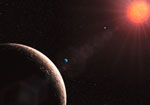 Vue d'artiste du système planétaire autour de Gliese 581