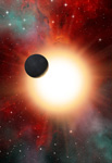Exoplanète devant son étoile