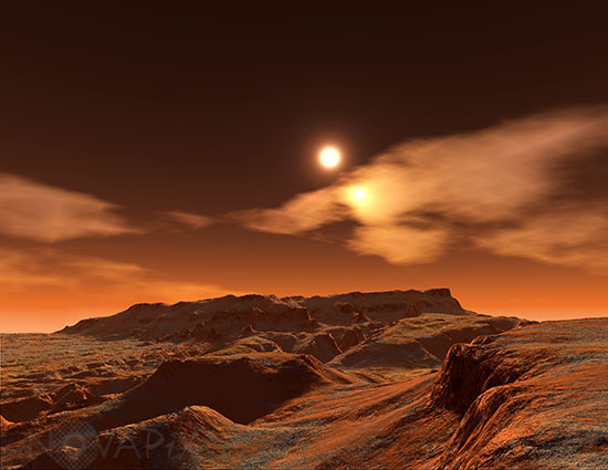 Exoplanète autour d'une étoile binaire - Vue d'artiste