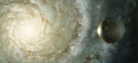 Planète et galaxie - Vue d'artiste