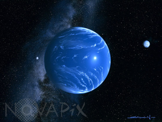 Earth-like exoplanet. Artwork.
