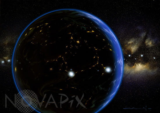 An inhabited Earth-like exoplanet - Artist view