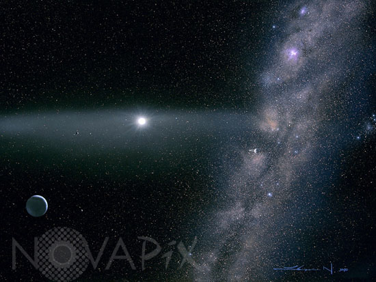 Vue d'artiste du système planétaire autour de Beta Pictoris