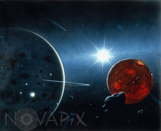 Vue d'artiste du système planétaire autour de Beta Pictoris