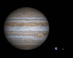 Comparaison des tailles de Jupiter, la Terre et Mercure