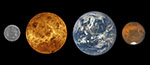 Comparaison des tailles de la Terre, Vénus, Mercure et Mars