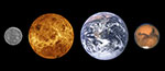 Comparaison des tailles de la Terre, Vénus, Mercure et Mars