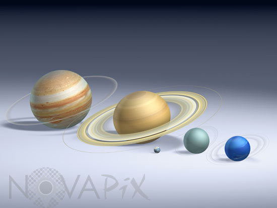 Planetary-size comparison : Earth and gas giants planets