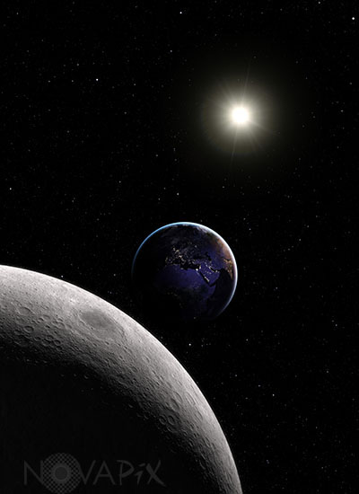 Terre Lune et Soleil - vue d'artiste