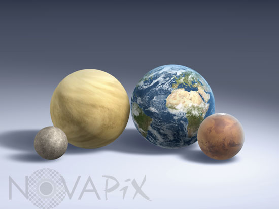 Comparaison des tailles de la Terre, Vénus, Mercure et Mars