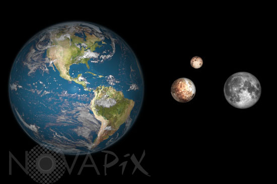 Comparaison entre la Terre, Pluton, Charon et la Lune