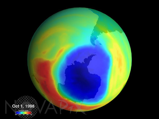 Ozone hole in south pole 10/1998