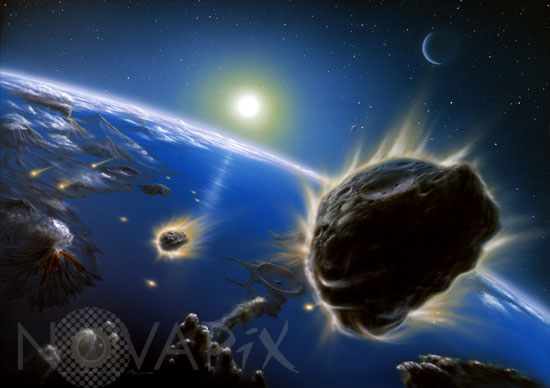 Meteorite rain on primitive Earth - Artist view