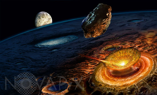 Un asteroide frappe la Terre primitive - Vue d'artiste