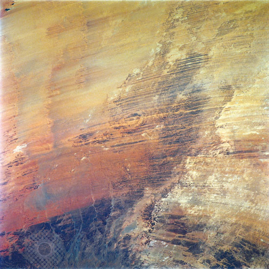 Aorounga impact crater, Chad, seen from the space shuttle Atlantis