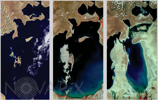 Mer d'Aral vue de 1977 à  2006