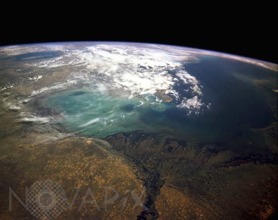 Fleuve Volga -Russie- vu par la navette Discovery 04/1991