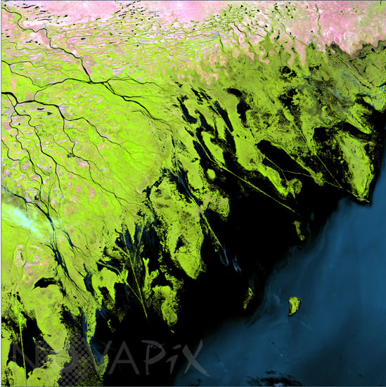 Fleuve Volga -Russie- vu par Landsat-7 08/1999
