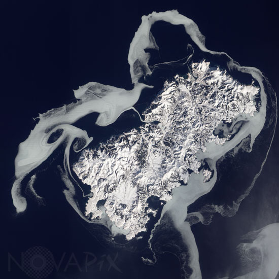 Shikotan island seen from space