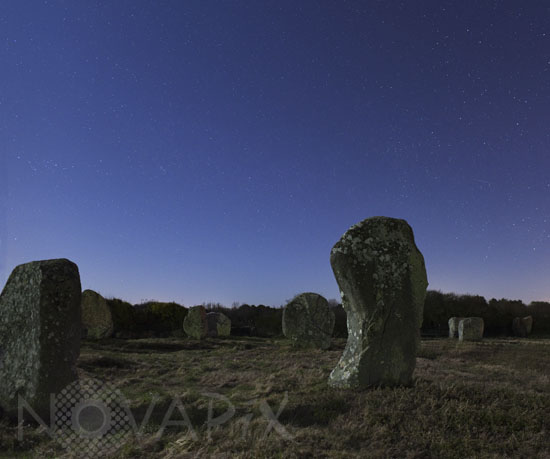 Starry sky above standing stones in Carnac
