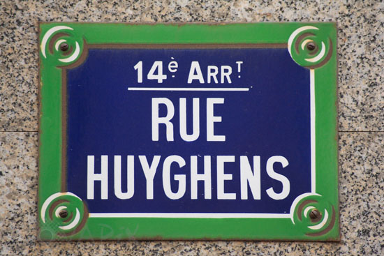 Plaque de la rue Huygens à Paris