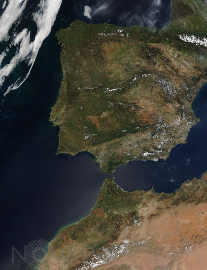 Le Portugal, l'Espagne et le Maroc vus par satellite