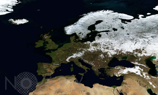 Europe in January 2004 seen by Terra satellite