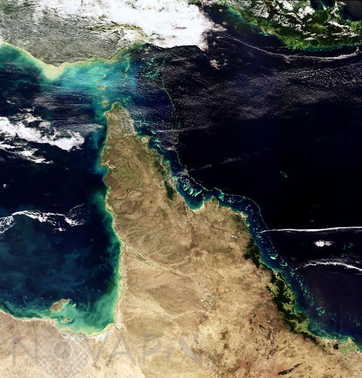 Grande barrière de corail, Australie, vue par satellite