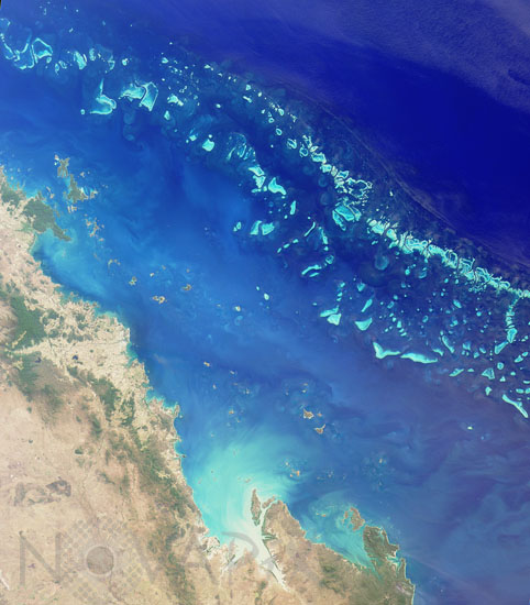 Grande barrière de corail, Australie, vue par satellite
