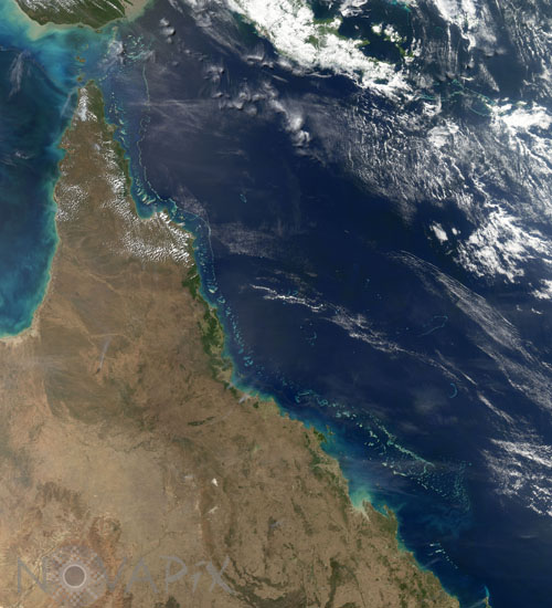 Grande barrière de corail, Australie, vue par satellite