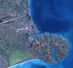 Christchurch et la Péninsule de Banks (Nouvelle-Zélande) vue de l'espace