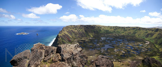 Caldera du volcan Rano Kau. Ile de Paques