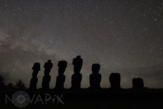 Starry sky above Moai on Easter island