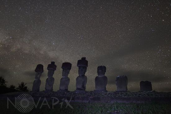 Starry sky above Moai on Easter island