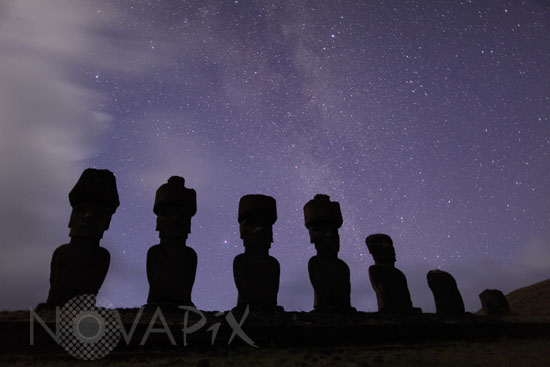 Starry sky above Moai on Easter island