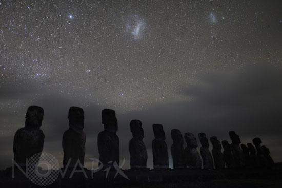 Starry sky above Moais on Easter island