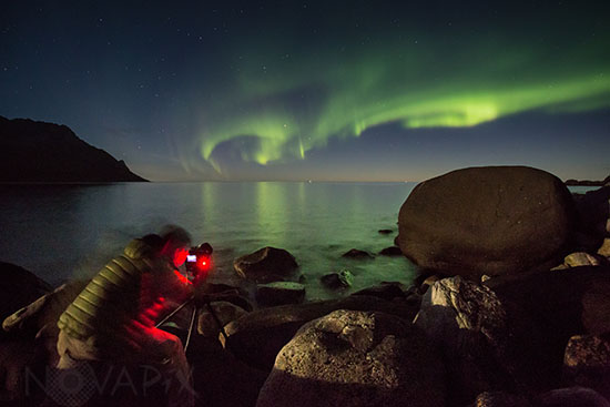 Aurore boréale et photographe - Norvège