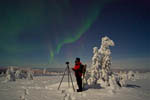 Aurore boréale et photographe - Finlande -