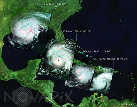 Progression de l'ouragan Gustav - satellite Envisat