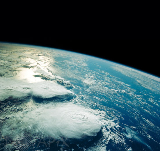 Thunderstorms seen from space shuttle Discovery in April 1991