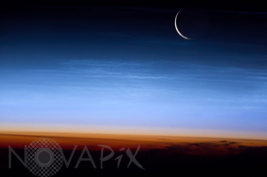 Earth's atmosphere, noctilucent clouds and Moon