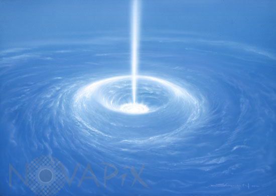 Supermassive black hole at the galaxy center. Artwork.